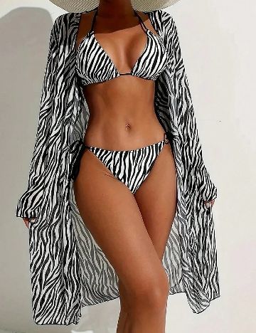 Costum de baie SHEIN, alb/negru