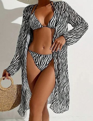 Costum de baie SHEIN, alb/negru