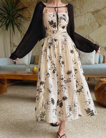 Rochie medie Dazy, crem/negru