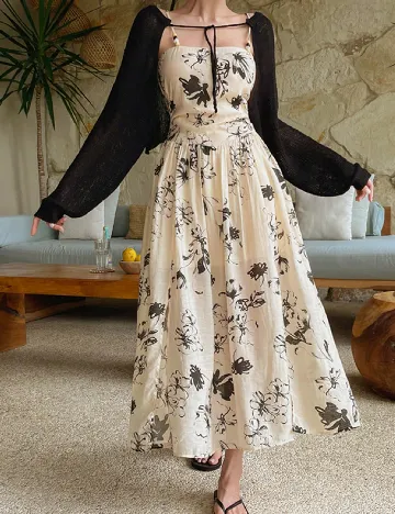 Rochie medie Dazy, crem/negru