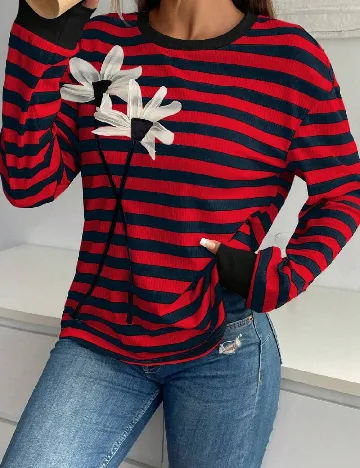 Bluza SHEIN, rosu/bleumarin