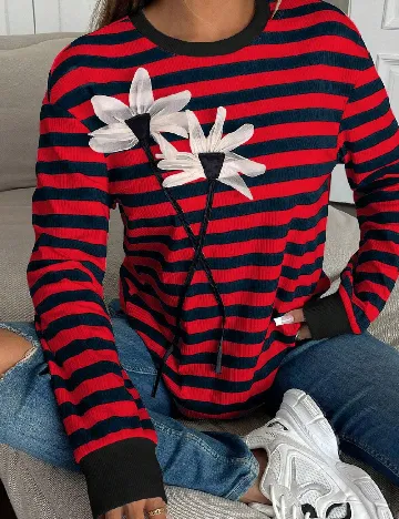 Bluza SHEIN, rosu/bleumarin