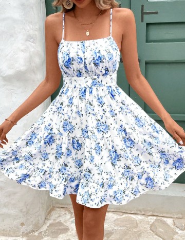 Rochie scurta SHEIN, albastru/alb