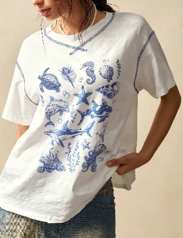 Tricou Oversize SHEIN, alb