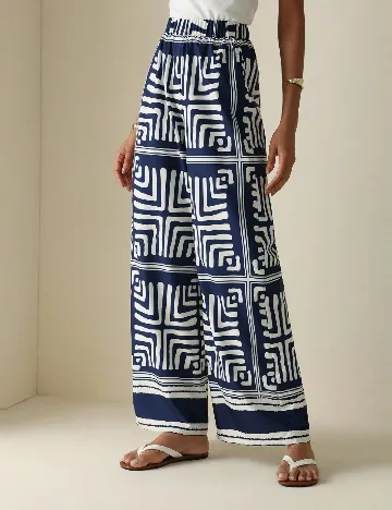 Pantaloni SHEIN, albastru/alb