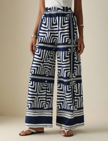 Pantaloni SHEIN, albastru/alb