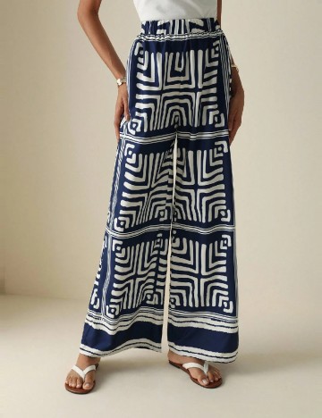 Pantaloni SHEIN, albastru/alb