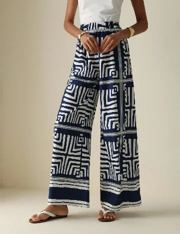 Pantaloni SHEIN, albastru/alb