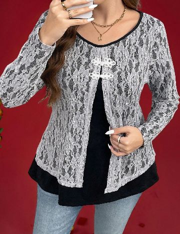 Bluza SHEIN CURVE, negru/alb
