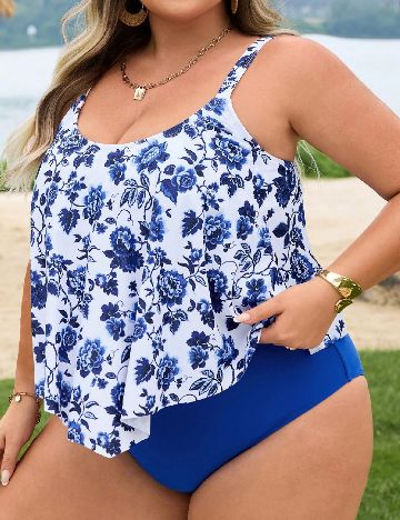 Costum de baie SHEIN CURVE, albastru/alb