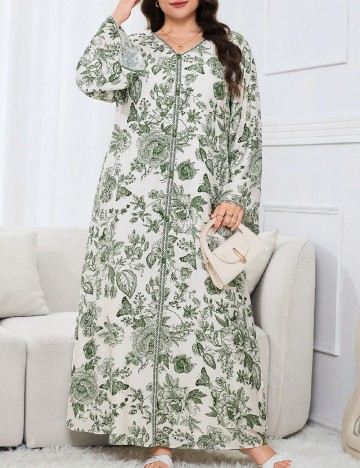 Rochie lunga SHEIN CURVE, verde/alb