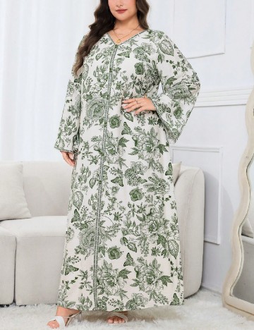 Rochie lunga SHEIN CURVE, verde/alb