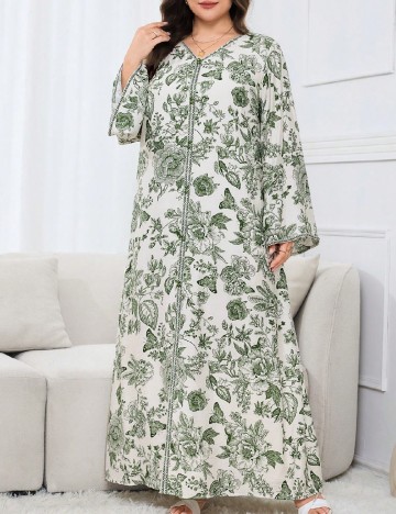 Rochie lunga SHEIN CURVE, verde/alb
