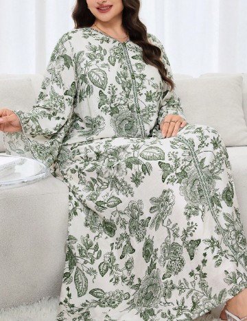 Rochie lunga SHEIN CURVE, verde/alb