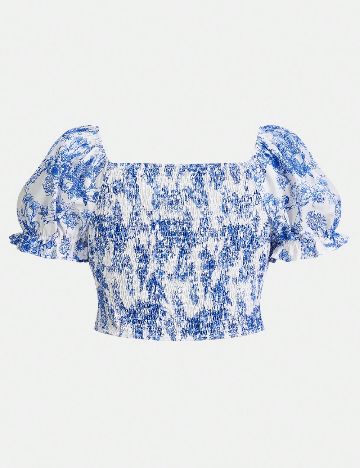 Top SHEIN CURVE, albastru/alb