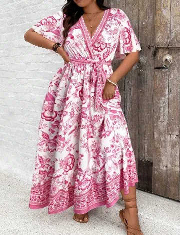 Rochie lunga SHEIN CURVE, alb/roz