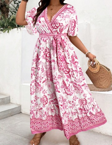 Rochie lunga SHEIN CURVE, alb/roz