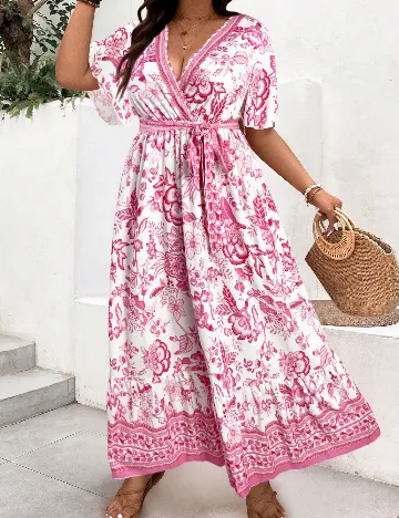 Rochie lunga SHEIN CURVE, alb/roz