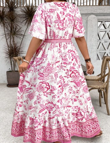 Rochie lunga SHEIN CURVE, alb/roz