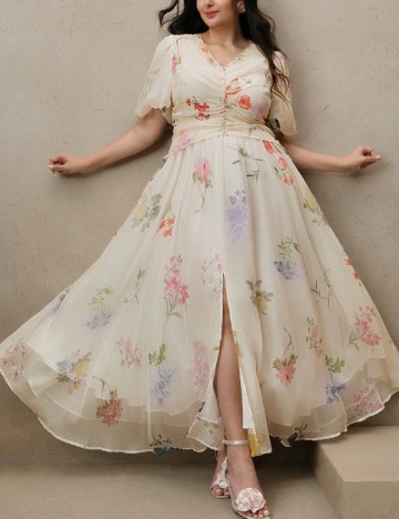 Rochie lunga Anewsta Curve, floral print