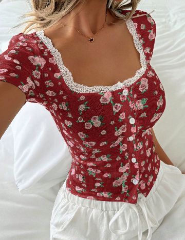 Top SHEIN, floral print