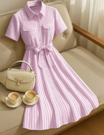 Rochie medie SHEIN, roz/alb