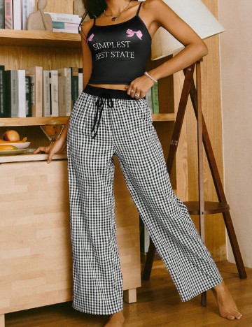 Pijama SHEIN, negru/alb