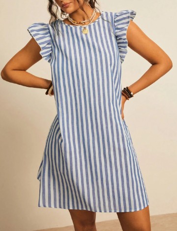 Rochie scurta SHEIN CURVE, albastru/alb