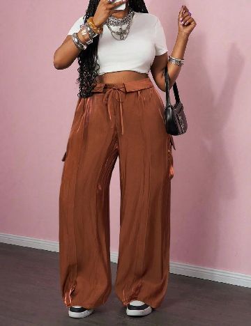 Pantaloni SHEIN CURVE, maro