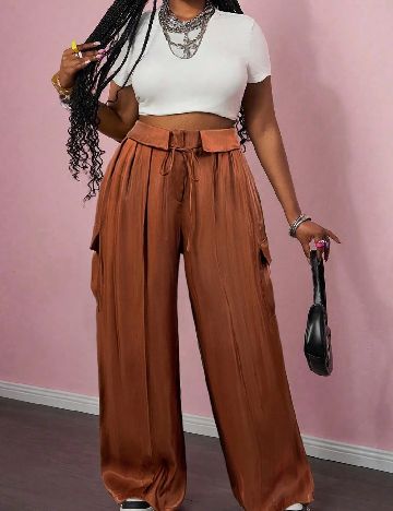 Pantaloni SHEIN CURVE, maro