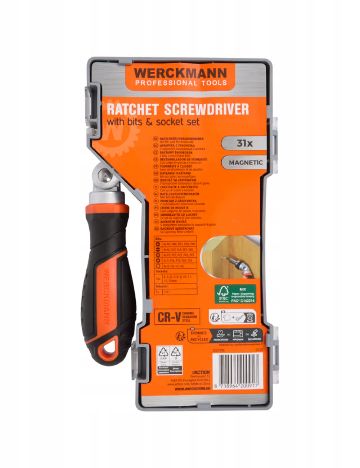 Set șurubelniță clichet cu biți, 31 piese Werckmann, argintiu