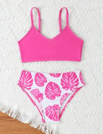 Costum de baie Shein Kids, roz/alb