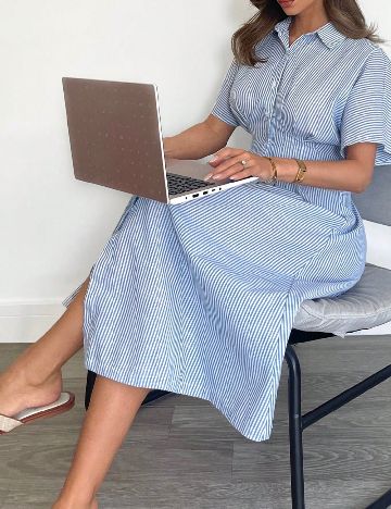 Rochie medie SHEIN, albastru/alb