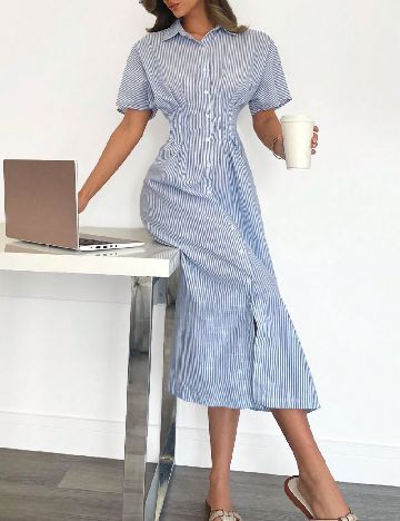 Rochie medie SHEIN, albastru/alb