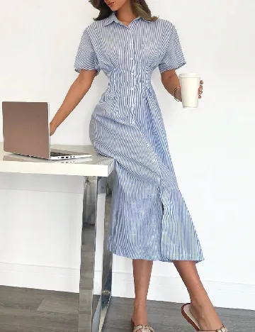 Rochie medie SHEIN, albastru/alb