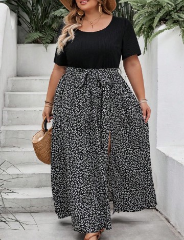 Rochie lunga SHEIN CURVE, negru/alb
