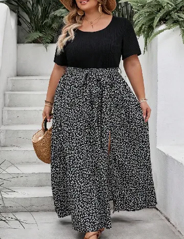 Rochie lunga SHEIN CURVE, negru/alb