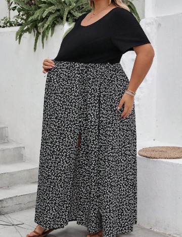 Rochie lunga SHEIN CURVE, negru/alb