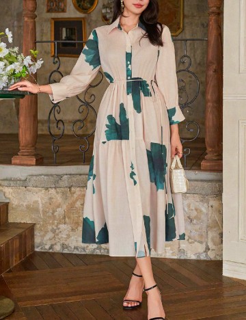 Rochie medie Dazy, crem/verde
