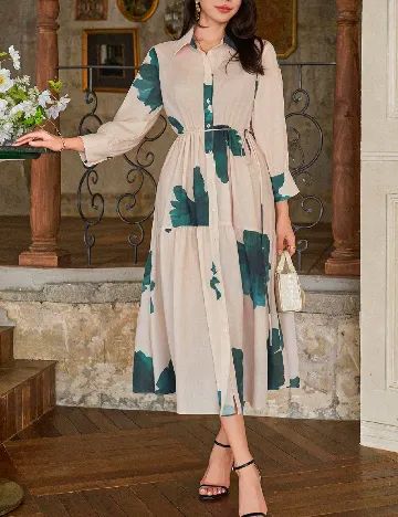 Rochie medie Dazy, crem/verde