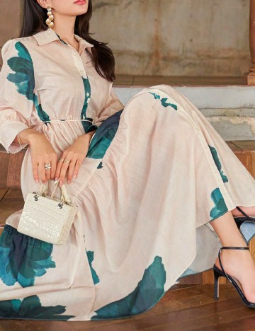 Rochie medie Dazy, crem/verde