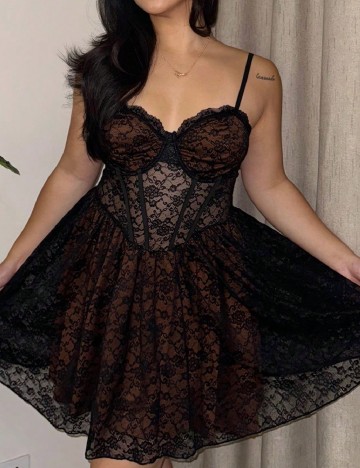 Rochie scurta SHEIN CURVE, negru/maro