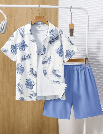 Compleu Shein Kids, albastru/alb