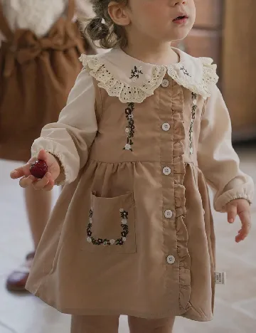 Set rochie si bluza Shein Kids, maro/crem