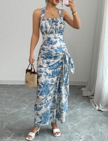 Costum de baie SHEIN, albastru/crem