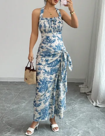 Costum de baie SHEIN, albastru/crem