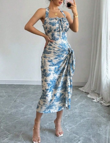 Costum de baie SHEIN, albastru/crem