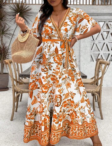 Rochie lunga SHEIN CURVE, portocaliu/alb