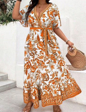 Rochie lunga SHEIN CURVE, portocaliu/alb