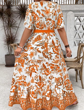 Rochie lunga SHEIN CURVE, portocaliu/alb